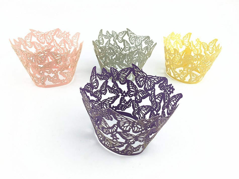 Yansanido 12 set pink Filigree Artistic Bake Little Vine Lace Laser Cut Cupcake Wrapper Cup Muffin Case Trays... N54