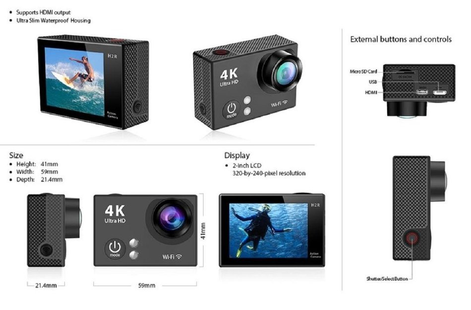 Sport Camera, TONSEE H2 Super Slim Ultra HD 4K Video Sport Camera 170 Degrees Wide Angle, Gold N3
