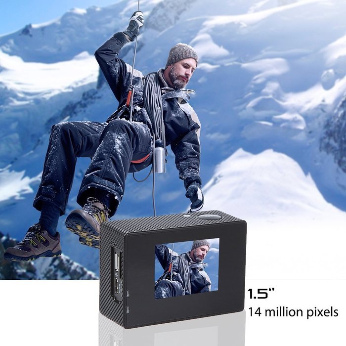 DBPOWER EX3000 Waterproof Action Camera 12MP 720P with 2 Batteries and Free Accessories Kit (Silver) N7