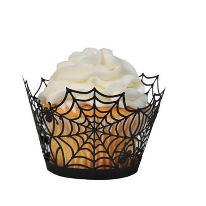 50PCS Spider Cupcake Wrappers, KAZIPA Lace Halloween Cupcake Wraps Laser Cut Baking Paper Cup Standard Muffin... N15
