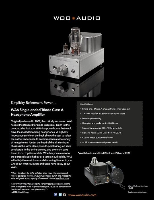 Woo Audio WA6 Vacuum Tube Class-A Headphones Amplifier (Sliver) N3