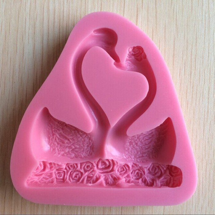 Swan Lovers Art Deco Silicone Mold Sugar Craft DIY Gumpaste Cake Decorating Clay (Pink) N2