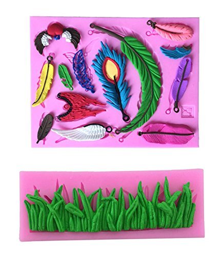 Fondant Sugar Craft Mold, KOOTIPS 2 Pcs/set Feather and Glass kinds different mold DIY Cake Decorating Fondant...