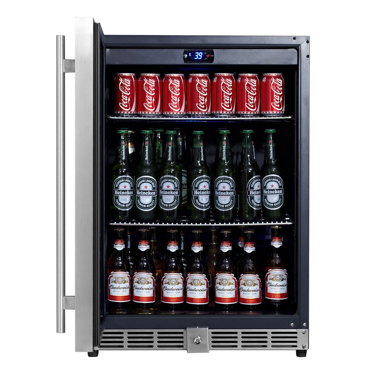 KingsBottle 450 Can Beverage Cooler, Stainless Steel with Glass Door