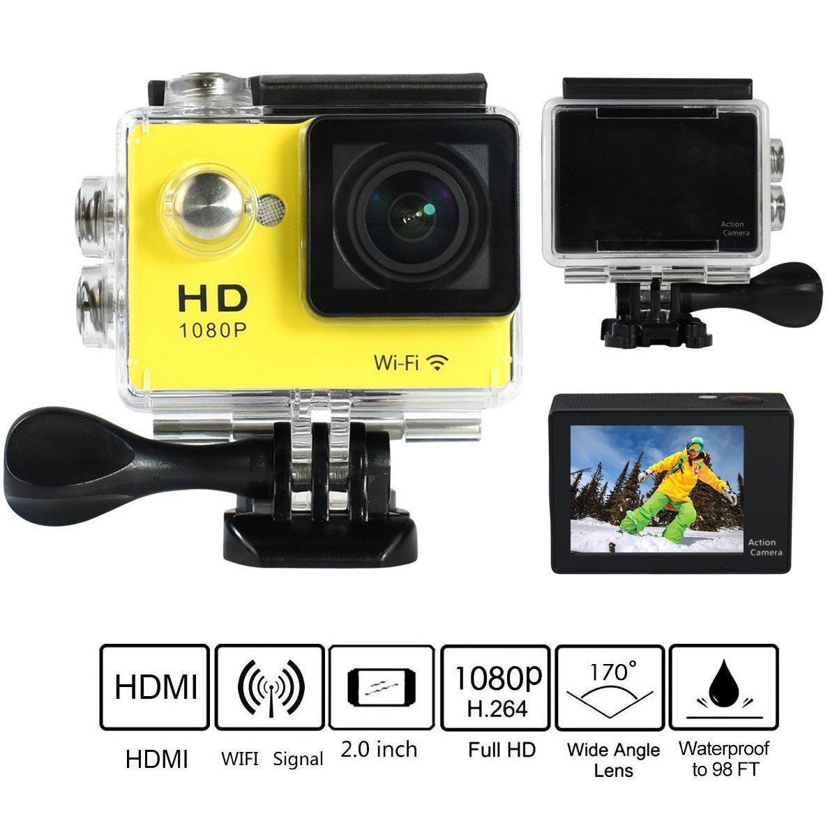 1080P WiFi Action Camera W9 140D Wide Angle 2" Sport Camera 30m
