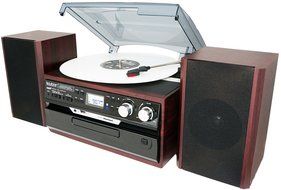 7-in-1 Boytone BT-24DJM Turntable with Bluetooth Connection, 3 Speed 33, 45, 78 Rpm, CD, Cassette Player AM, FM... N4