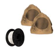 Acoustic Audio B6RS Sandstone 6.5" Rock Speaker Pair and Wire Weatherproof Speakers N2