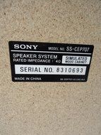 Sony Bookshelf Speakers Model SS-CEP707 Stereo Speakers Pair N8