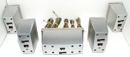 5 Piece SONY SURROUND SOUND SPEAKERS - 2 Front + 2 Rear + Center - silver color, Aluminum, 100W N2