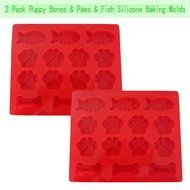 JamHoo Dog Bones Baking Molds - Dog Paws Baking Molds - Fish Baking Molds - Puppy Pets Print Nonstick Silicone... N5