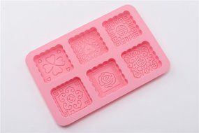 6 Cavity Square Cake Mooncake Mold Handmade DIY Baking Mould with Flower Print N3