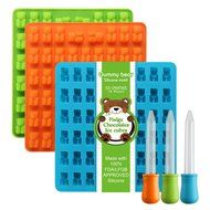 3 Pack Silicone Gummy Bear Molds 53 Cavities, 3 Bonus Droppers Perfect for Mints Chocolates Fudge Ice Cubes, BPA... N5
