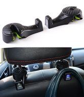 E-MANIS Car Hooks with Flash Light Auto Seat Headrest Hanger Holder Hook for Bag Purse Coat Grocery Black (2 pack) N4