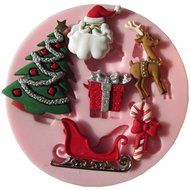 Funshowcase Santas Essentials Silicone Mold _ Chrismas Tree,Present,Reindeer,Candy Cane,Santa Claus, for Cake...