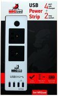 Power Strip NRGized C300 with 2-AC Outlets and 4 USB Charging Ports 5-Ft Cord (Black/Blue) N4