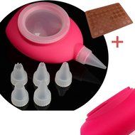 WOMHOPE Silicone Decomax Pen with 4 Nozzles + 1 x Baking Sheet - Cup Cake Muffin Pastry Cream Icing Nozzle - Macaron... N11