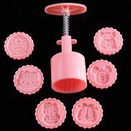 Newest Pink Moon Cake Decoration Mold Mould 50g Cartoon Animal Round 6 Stamps cookie cutter mold Mid Autumn Festival... N2