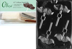 Cybrtrayd D025 Mustache Lolly Chocolate Candy Mold with Exclusive Cybrtrayd Copyrighted Chocolate Molding Instructions