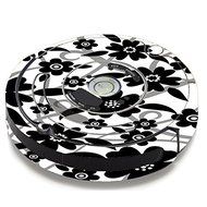 Skin Decal Vinyl Wrap For IRobot Roomba 650 655 Vacuum / Black White Flower Print