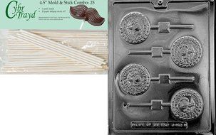 Cybrtrayd 45St25-J103 Marine Pop Jobs Chocolate Candy Mold with 25 Lollipop Sticks, 4.5-Inch N4