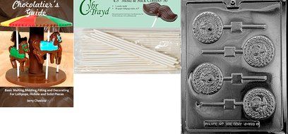 Cybrtrayd 45St25-J103 Marine Pop Jobs Chocolate Candy Mold with 25 Lollipop Sticks, 4.5-Inch N5