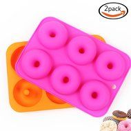 LoveS (2pcs) 6-Cavity Silicone Donut Baking Pan/Non-Stick Donut Mold, Dishwasher, Oven, Microwave, Freezer Safe N4