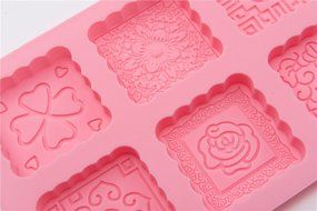 6 Cavity Square Cake Mooncake Mold Handmade DIY Baking Mould with Flower Print N4