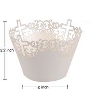 50pcs Filigree Vine Lace Cut Cupcake Wrapper Liner Baking Cup Case Trays Wedding Birthday - White, Cross N3