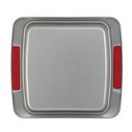 Cake Boss Deluxe Nonstick Bakeware 9-Inch Square Cake Pan, Gray with Red Silicone Grips N2