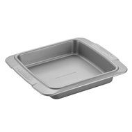 Cake Boss Deluxe Nonstick Bakeware 9-Inch Square Cake Pan, Gray with Red Silicone Grips N3