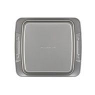 Cake Boss Deluxe Nonstick Bakeware 9-Inch Square Cake Pan, Gray with Red Silicone Grips N4
