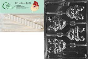 Cybrtrayd 00045St50-C055 Silly Reindeer Lolly Christmas Chocolate/Candy Mold with 50 4.5-Inch Lollipop Sticks