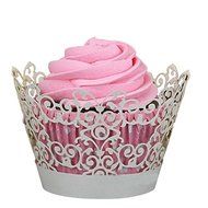Mikey Store, 50pc New! Lace Laser Cut Cupcake Wrapper Liner Baking Cup Muffin (WT) N3