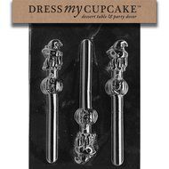 Dress My Cupcake DMCH108 Chocolate Candy Mold, Cat/Pumpkin Pretzel Lollipop, Halloween