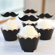 Click Down 12pcs DIY Mustache Cupcake Wrappers Cake Toppers Picks Decoration N3