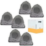 Theater Solutions 6R4G Outdoor Granite Rock 6 Speaker Set with Wire for Deck Pool Spa Patio Garden