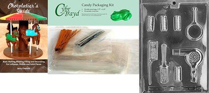 Cybrtrayd &quot;Beautician Set&quot; Jobs Chocolate Candy Mold with Chocolatier&#039;s Bundle, Includes 50 Cello Bags, 25 Gold...