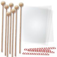 Wood Lollipop Sticks 6 Inch, 4 x 6 Crystal Clear Bags, Red Twist Ties, for Cake Pops, Candy Making, Confetti Couture...