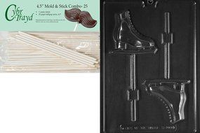 Cybrtrayd 45St25-S108 Ice Skate Lolly Sports Chocolate Candy Mold with 25 Cybrtrayd 4.5-Inch Lollipop Sticks