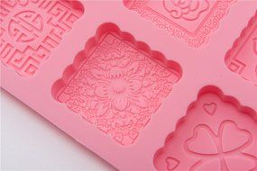 6 Cavity Square Cake Mooncake Mold Handmade DIY Baking Mould with Flower Print N6