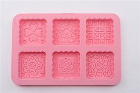 6 Cavity Square Cake Mooncake Mold Handmade DIY Baking Mould with Flower Print N7