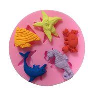 Allforhome 5 Cavity Dolphins Crab Starfish Hippocampus Mini Mold Silicone Chocolate Fondant Candy Mold DIY Cake...