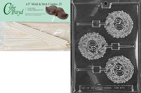 Cybrtrayd 45St25-L030 60 Lolly Letters and Numbers Chocolate Candy Mold with 25-Pack 4.5-Inch Lollipop Sticks