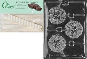 Cybrtrayd 45St50-L014 25th Lolly Letters and Numbers Chocolate Candy Mold with 50-Pack 4.5-Inch Lollipop Sticks
