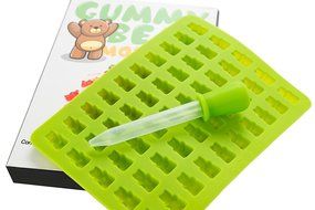 New Gummy Bear Mold Set - 2 Cavity Molds and 2 Droppers with Bonus Quick Start Recipes (Classic, Sour, Vegan)... N5