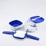 Blue And White Three Layer Food Safety PP Lunch Box 141419.5CM Food Container Microwave Oven Plastic