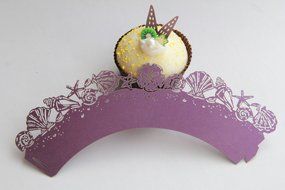 24pcs Sea Shells Seashell Laser Cut Cupcake Wrappers Decoration Wedding Birthday Party Decoration (Purple) N6