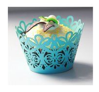 KKwell 50pcs Hollow Laser Beautiful Cake Baking Side Wedding Cake Cups (Blue)