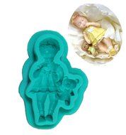 Yunko Sleeping Baby Girl With Little Bear Silicone Cake Mold Fondant Decorating Baby Shower Mold Wearing a dress