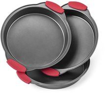 Elite Bakeware 3 Piece NonStick Cake Pans Set with Silicone Handles - Easy Release Non Stick Coating - Wide Round... N5
